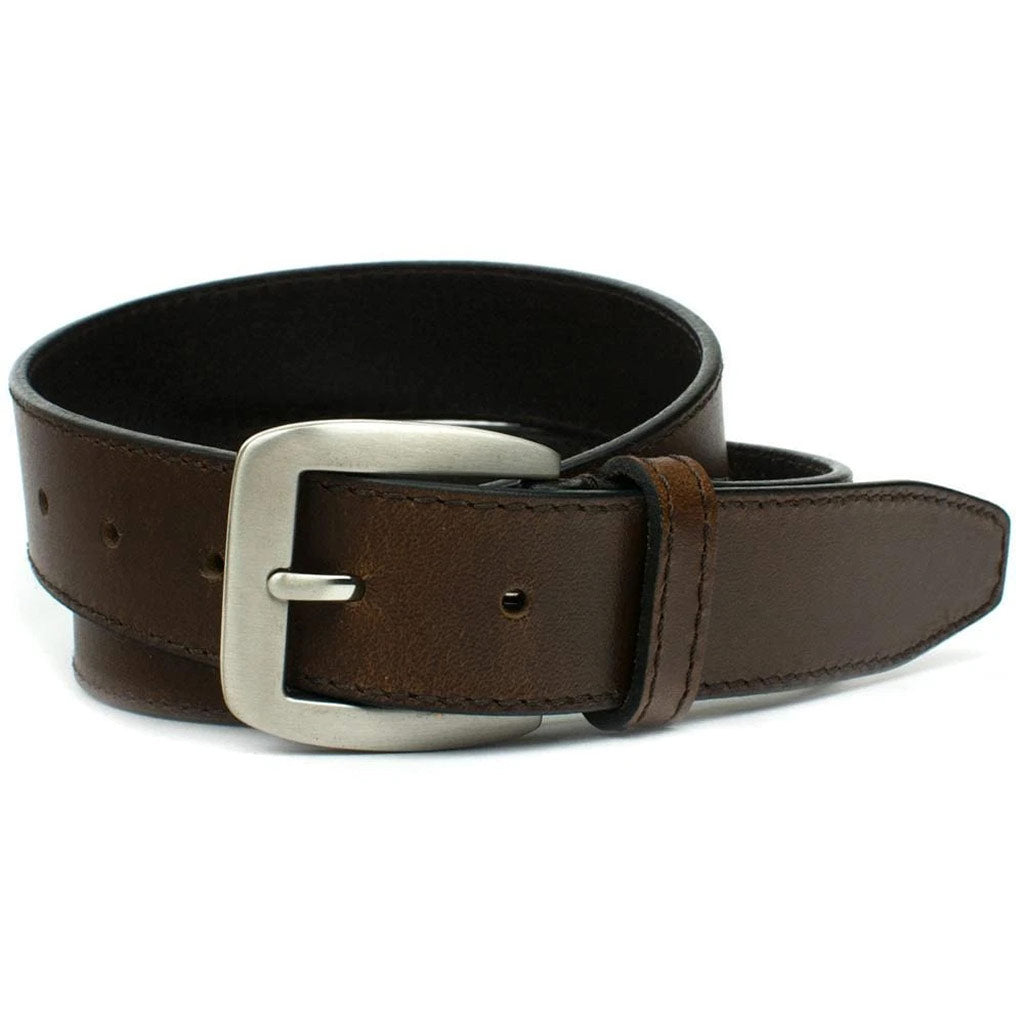 Casual Brown Belt by Nickel Smart. Causal brown leather belt with silver buckle. Hypoallergenic buckle