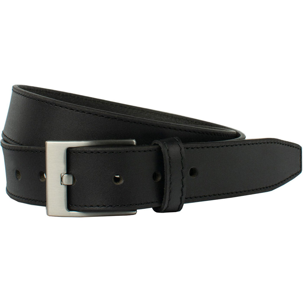 Square Wide Pin Black Belt. Wider square buckle with flat wide pin, buckle face is brushed finish