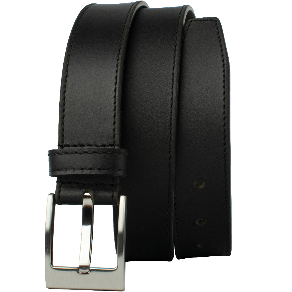 Square Wide Pin Black Belt by Nickel Smart. Squared-off buckle with black leather strap.