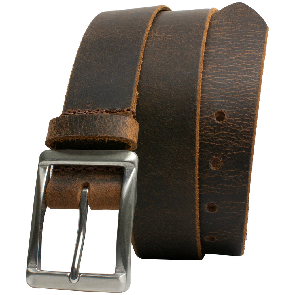 Site Manager Distressed Leather Brown Belt by Nickel Smart. Distressed leather strap; nickel free.