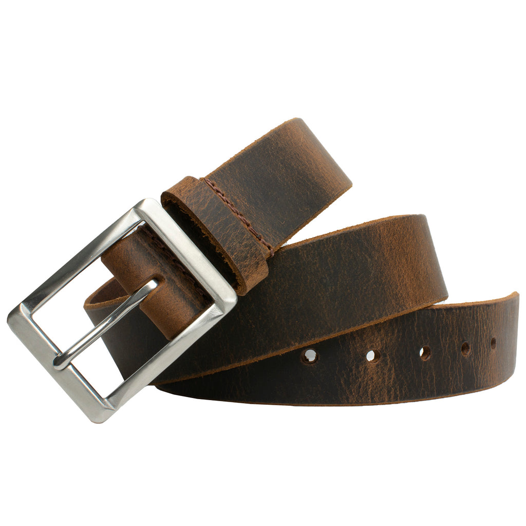 The Site Manager Distressed Leather Brown Belt by Nickel Smart® | full grain distressed leather work belt