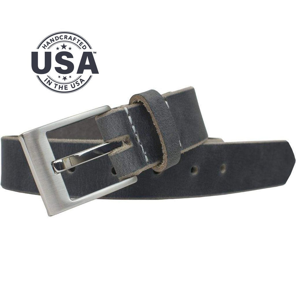 Square Wide Pin Distressed Leather Belt (Gray) by Nickel Smart® | handcrafted in the USA