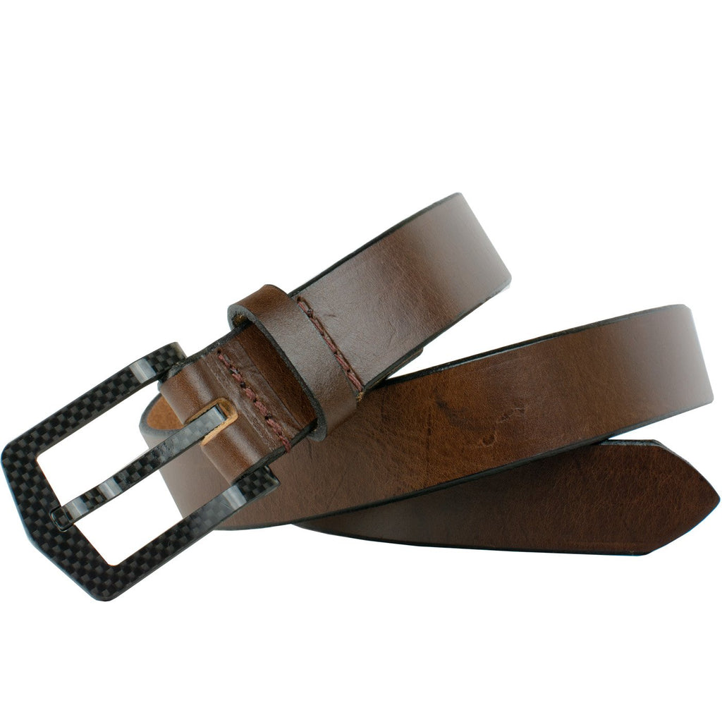 The Stealth Brown Belt by Nickel Smart® | full grain leather belt, carbon fiber buckle