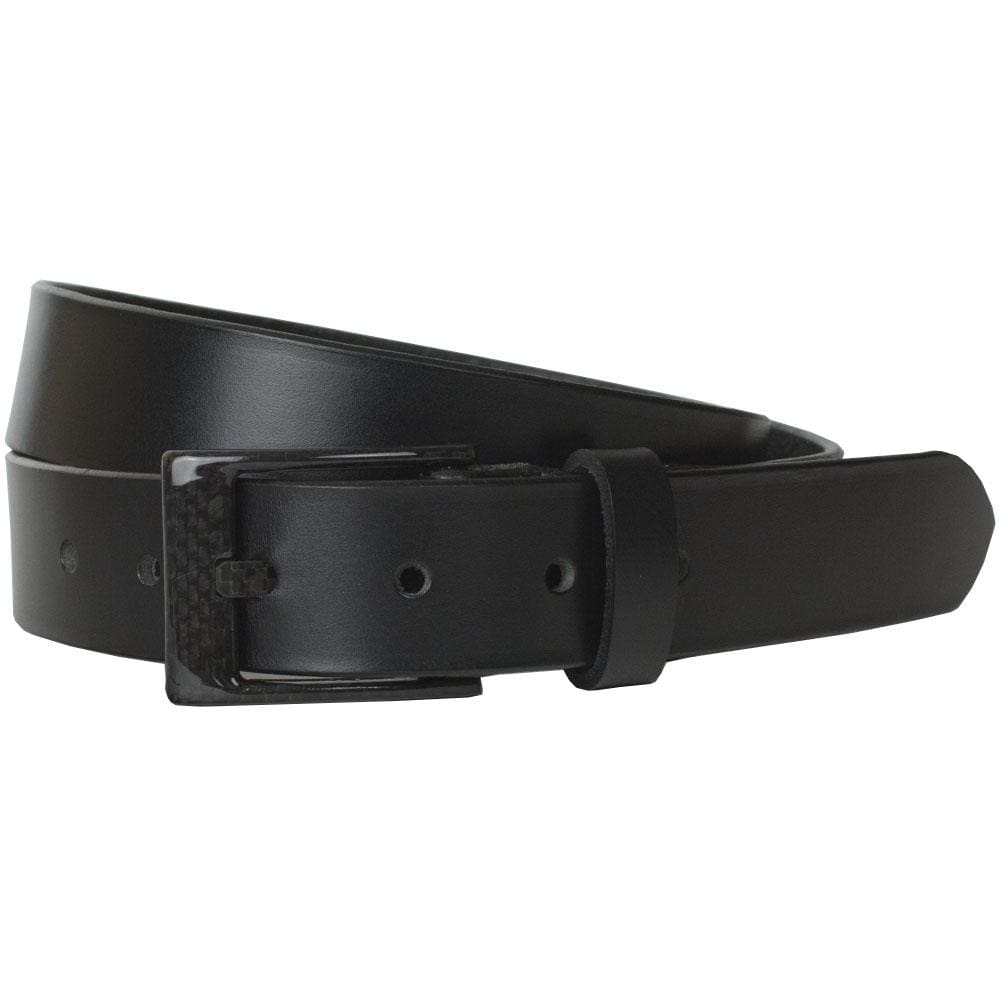 The Classified Black Belt by Nickel Smart® | pure carbon fiber buckle, black leather strap