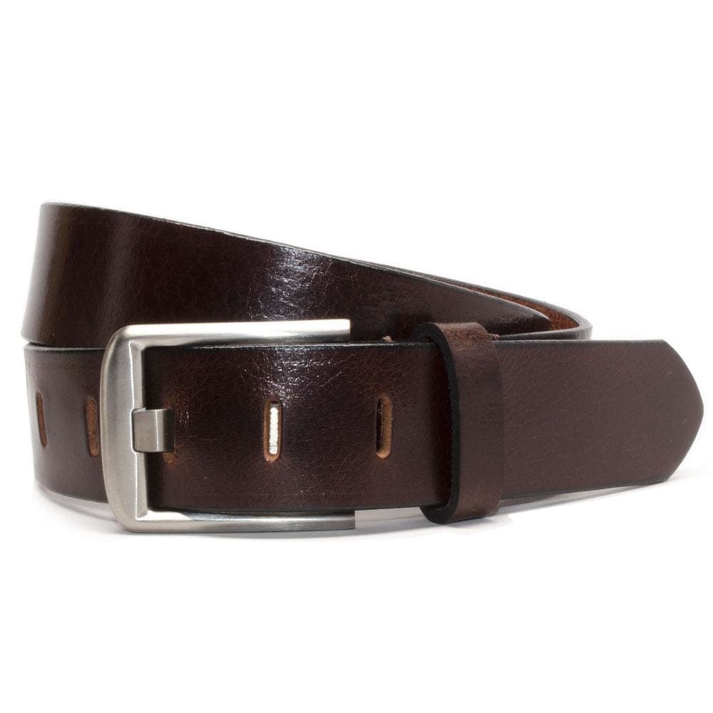 Titanium Wide Pin Brown Belt by Nickel Smart® | brown full grain leather, titanium