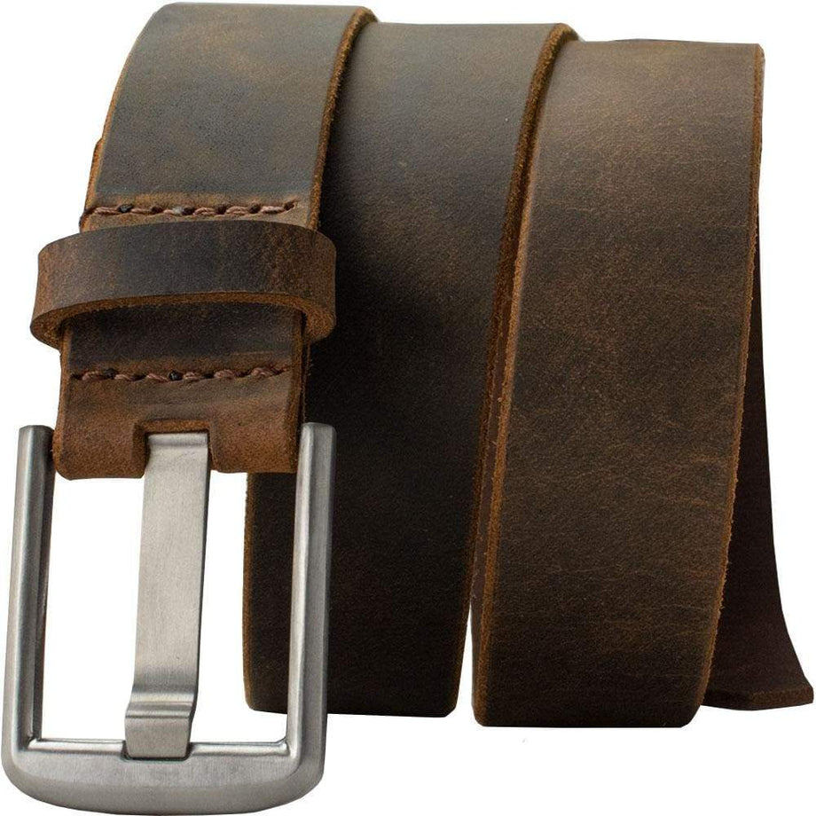 Titanium Wide Pin Brown Distressed Leather Belt, Work Belt